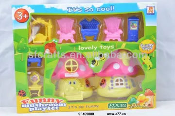 2014 plastic cartoon mushroom house with furniture toys for kids