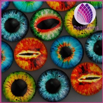 New fashion flat 6*20mm round lucency clear glass cabochon with cute Long eye pattern picture
