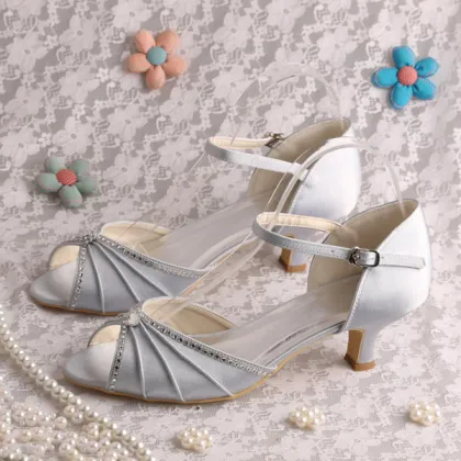 Silver Evening Shoes Low Heel Sandals