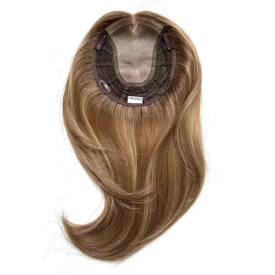 Monofilament Top Balayage Brown Blonde Straight Remy Human Hair Clip-in Toupee for Women