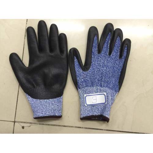 Blue Danima Nitrile Palm Coated Fake Foam Finished HDPE Gloves