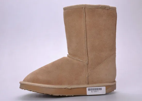 Cow Leather Childrens Winter Boots Knitting Wool , 30-35 Size Brown