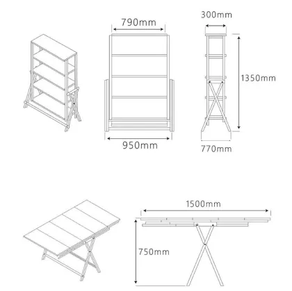 Convertible Foldable Home Furnishings Table Shelves for Space Saving