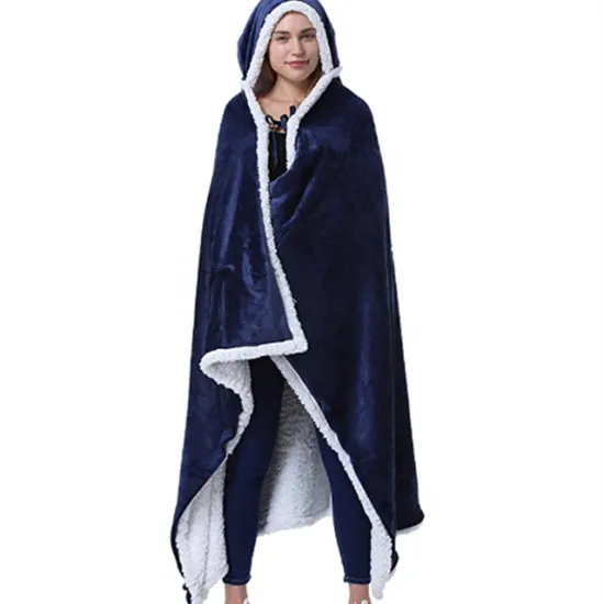 Amazon hot sell wholesale custom sherpa  flannel plush hoodie cape blanket