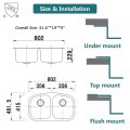 American Undermount inossidabile in acciaio inossidabile lavello cucina doppio