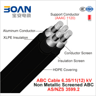 Hv ABC Cable, Aerial Bundled Cable, Al/XLPE/HDPE+AAAC, 3/C+1/C, 6.35/11 Kv (AS/NZS 3599.2)