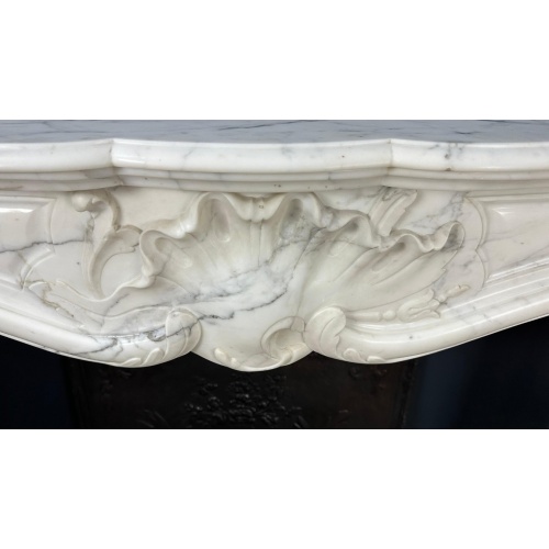 Custom White Marble Fireplace Mantel with Rococo Design