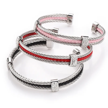Fashion Stainless Steel Twisted Cable Bracelet for Women with Hook and Loop Fastening