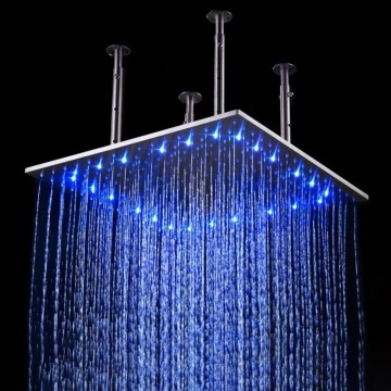 High Pressure 20 Inch Rainfall Shower Head with LED Light 304 Stainless Steel Square Shower Head Adjustable Fixed Rod