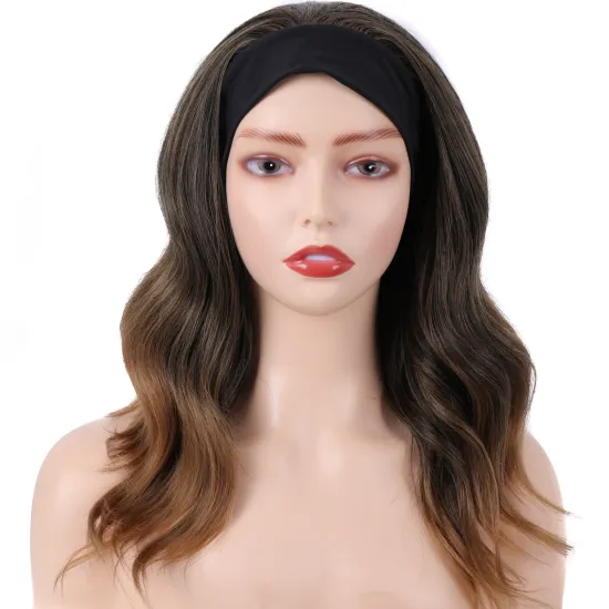 Hot selling headband wig brown black color Long loose body wave cheap synthetic headband wig for black women Synthetic hair wigs