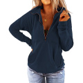Women's Long Sleeve Lapel Half Zip Up Sweatshirt