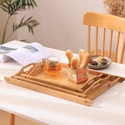 Bamboo Wood Storage Rack with Double Handle Tray