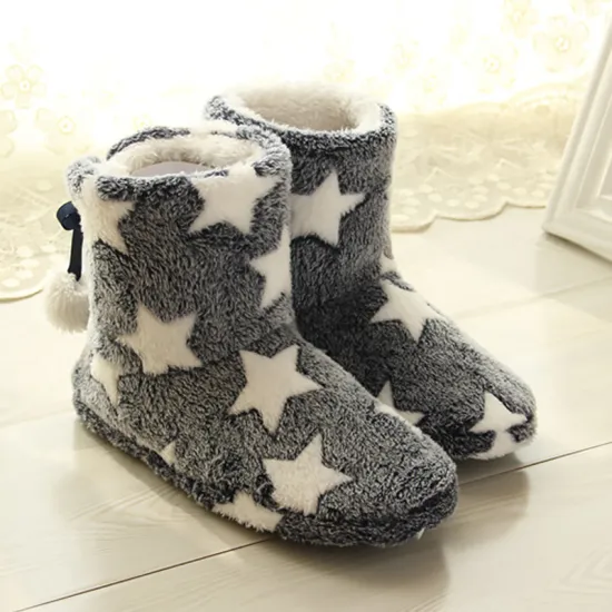 Women Fur slippers Home Fashion Star Pattern Winter House Sock slippers girls Warm Women's Indoor shoes Soft Female Furry