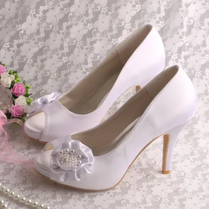 Satin Rose Flower Shoes for Wedding Bride