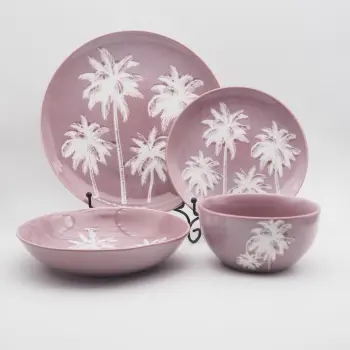 Pink Pad Printing Porcelain dinnerware set Ceramic tableware