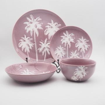Prave de impressão rosa porcelana conjunto de utensílios de jantar de cerâmica