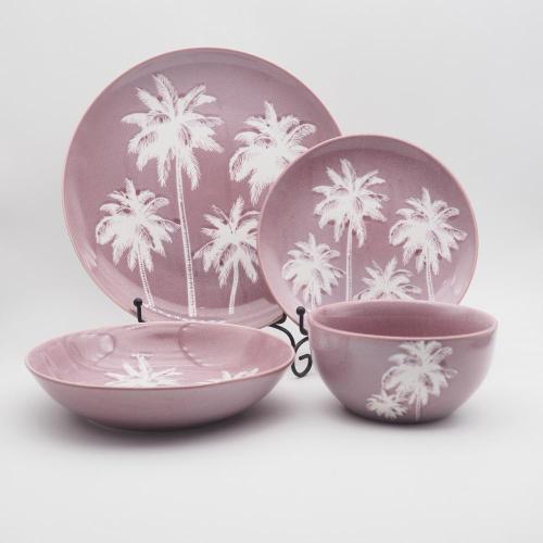 Prave de impressão rosa porcelana conjunto de utensílios de jantar de cerâmica