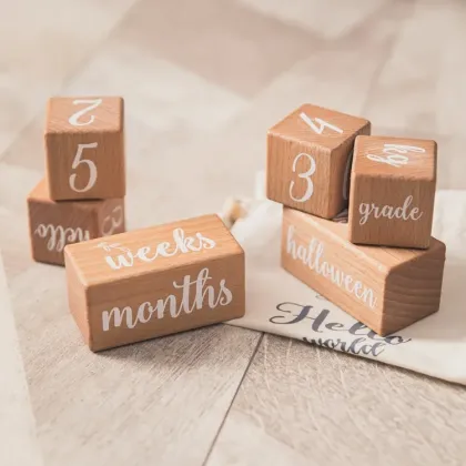 Custom Newborn Wooden Monthly Milestone Set - Beech Baby Square Milestone Blocks