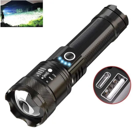 Super Bright, Waterproof & Rechargeable XHP50 LED Tactical Flashlight with USB-C Port