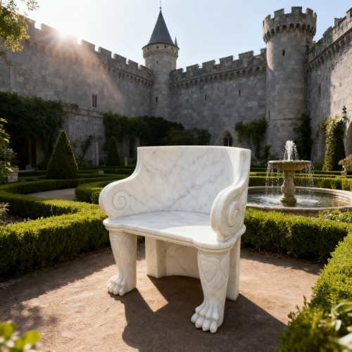 Luxurious Hand-Carved White Marble Chair