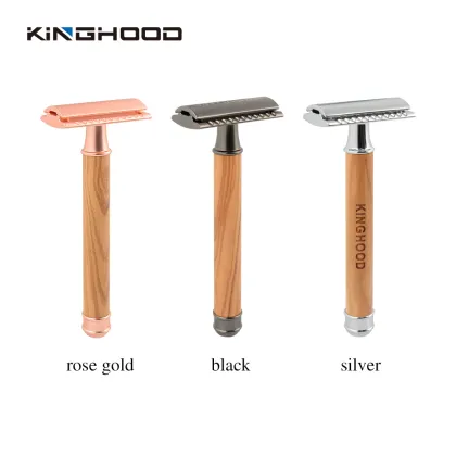 Bamboo Handle Wooden Safety Razor with Twin Edge Metal Blade