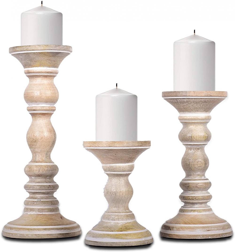 Juego de candelabros decorativos tallados a mano de 3 manos