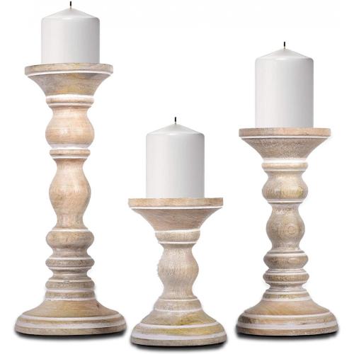 Set of 3 Hand Carved Decorative Candle Holders