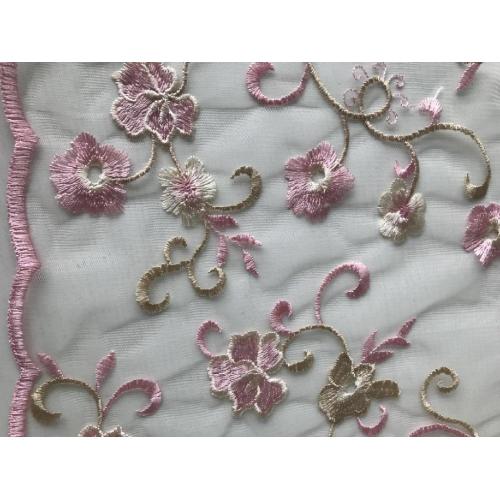 Floral Mesh Embroidery Scallop edge Fabric