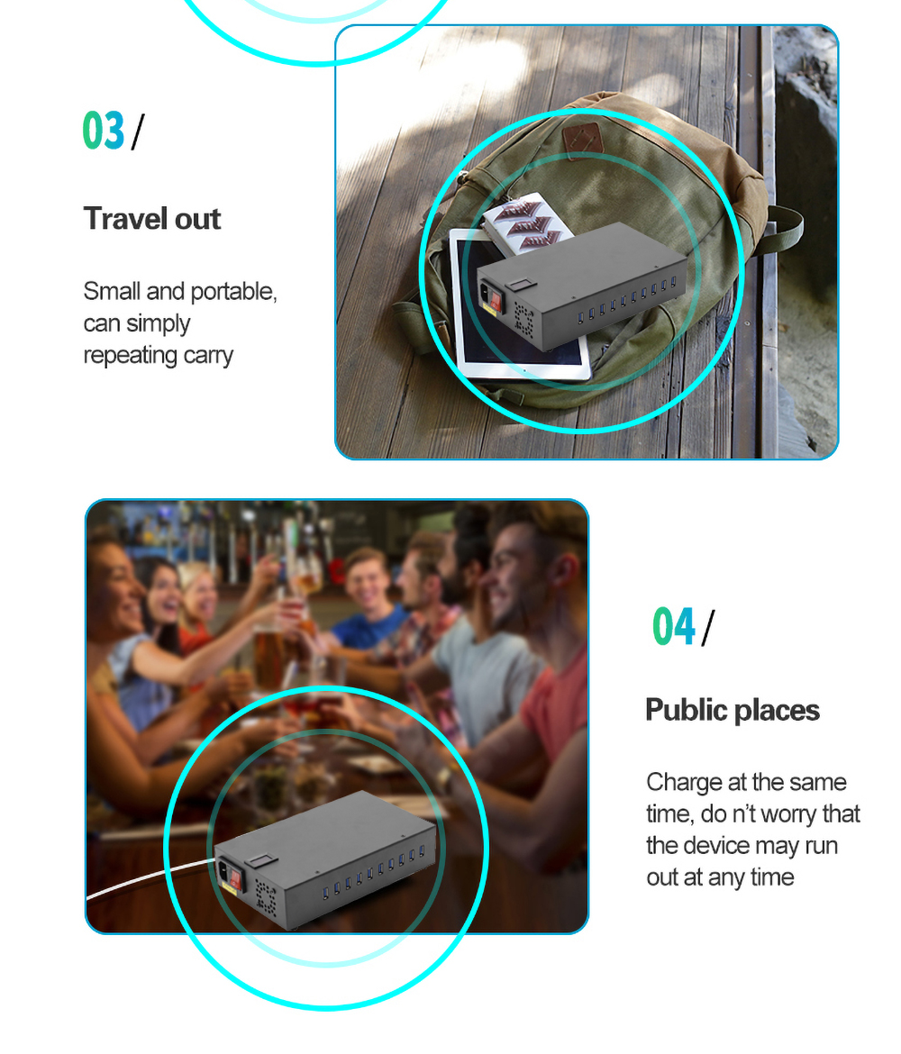 Ten-port USB smart charging station can be used in a variety of scenarios Ten-port USB smart charging station can be used in a variety of scenarios