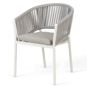Aluminum Frame Gray Rope Weave Patio Dining Chairs