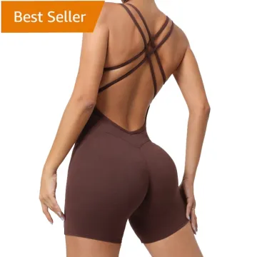 Women's Yoga Fitness Sleeveless Cross Back Bandage One Piece Jumpsuit