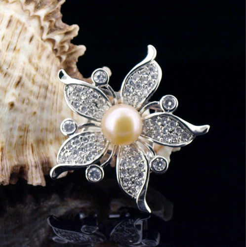 Silver Rhinestone Flower Brooch