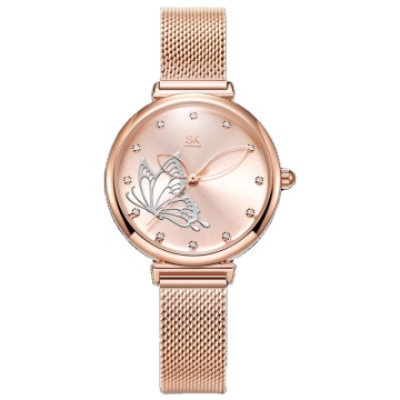 Sk Shengke Women's Custom Rhinestone Stainless Steel Mesh Strap Watch K0189L