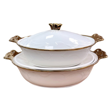1L di pentole in ceramica bianca a doppio orecchio oro set - Nuovo design