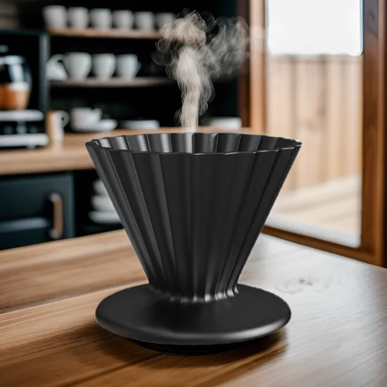 Custom Black Matte Ceramic Coffee Dripper with Unique Pattern Texture - Handmade High-Quality Coffee Filter