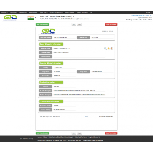 India Customs Data of Processed Seafood