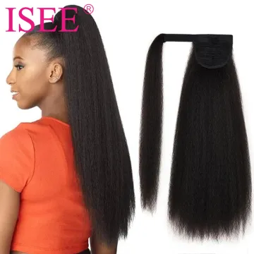 Natural Color Human Hair Kinky Straight Ponytail,Wholesale Long Drawstring Ponytail With Clips Human Hair Extension Ponytail