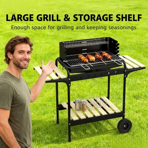 เตาย่างบาร์เรลขนาดใหญ่พร้อมตัวเบี่ยงลม