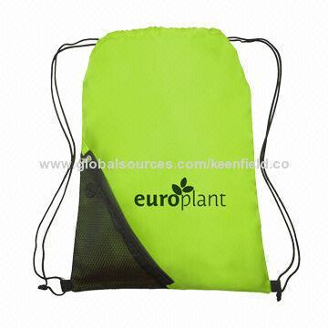 Drawstring Backpack with Durable Nylon Materials and Zipper Mesh Pocket