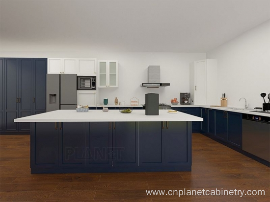 Blue and White High Gloss Lacquer Kitchen Cabinet