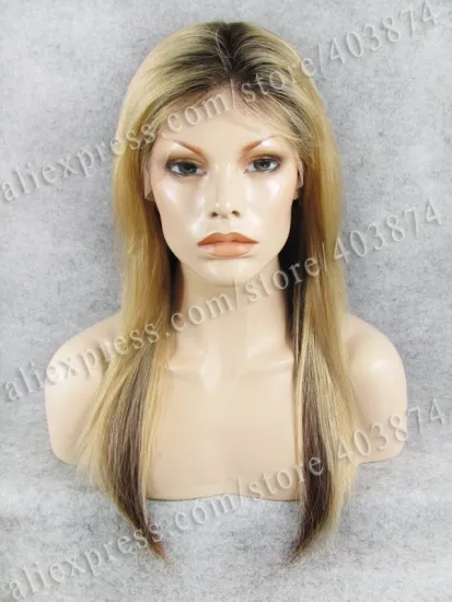Long Dark Root Blonde Straight 100% Indian Remy Human Hair Lace Front Wigs