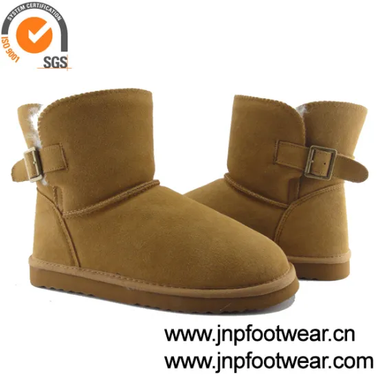 Ankle style sheepskin boot women with buckle leather belt