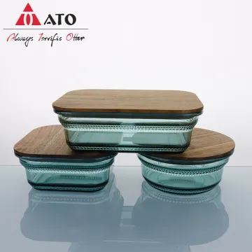 Lunch Box with bamboo Lid Glass Food Container
