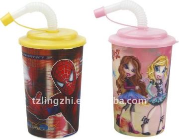 Plastic 3D drinking cup with straw