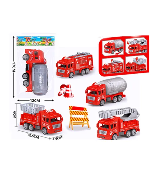 Budget-Friendly Pull-Back Car Assortment: DollarToy's 4-Pack Rebound Fire Truck Mini City Cars