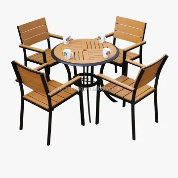 Outdoor Garden Wood Furniture Tea Table and Aluminum Plastic Wood Chairs Dining Set