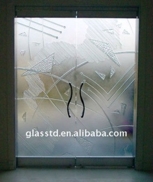 white tempered glass shower door with geometric patternsfor shower rooms