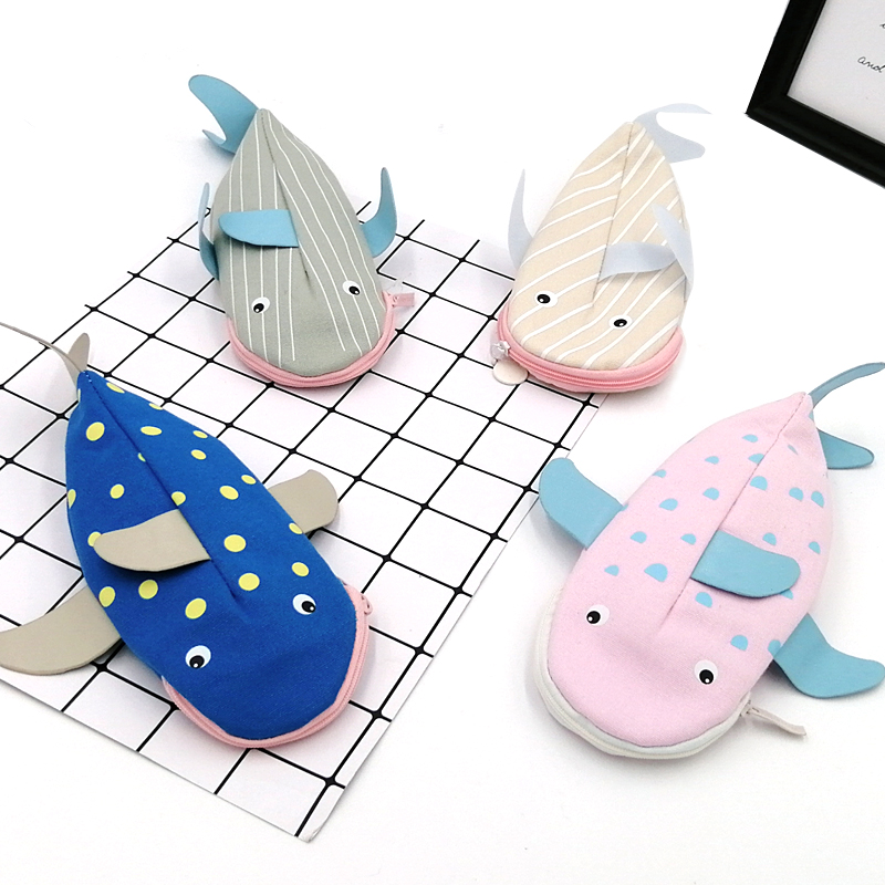 カスタムユニークな魚の形のかわいいキャンバスペンシルケース