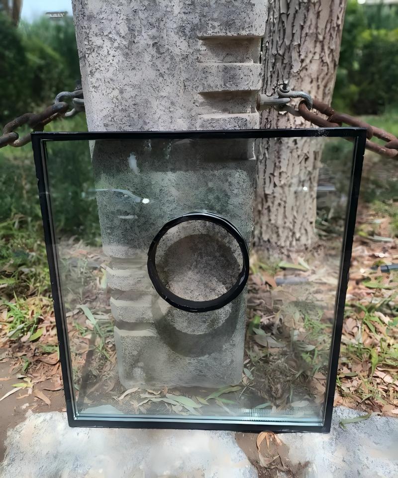 Drilled transparent laminated glass