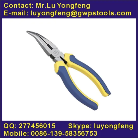 European style fine polished bent nose pliers with 2-color plastic handle